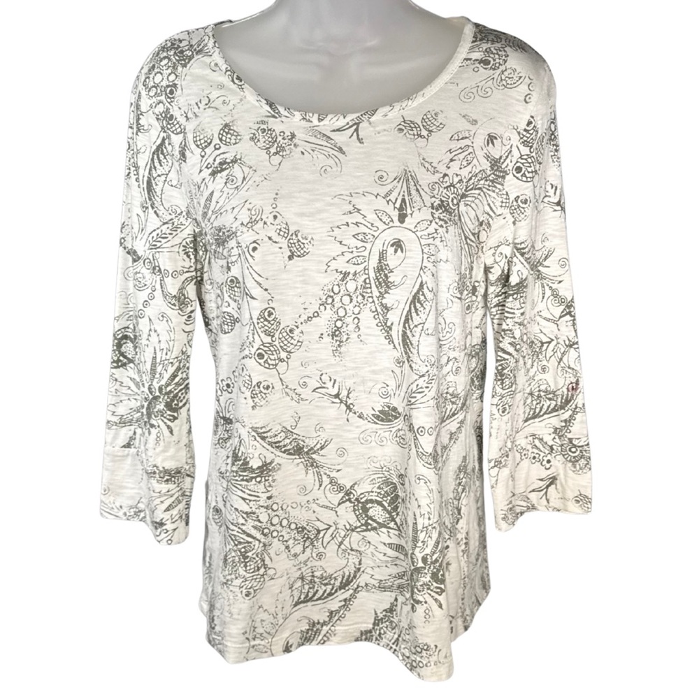 Chico’s Olive Botanical Slub‎ Knit Top – Size 0 (S/M)